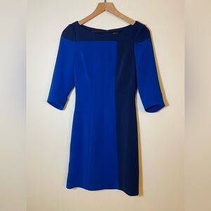 Karen Millen Womens Half Sleeve Color Block Zip Up Sheath Dress Blue Size 4